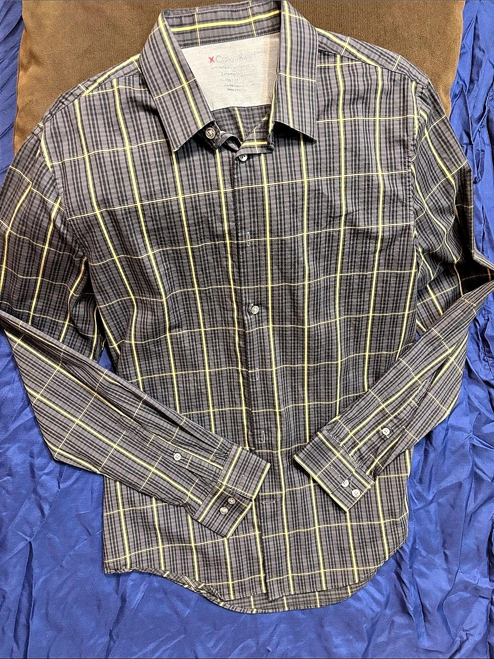 Calvin Klein Extreme Slim Fit Temperature Regulator Plaid Dress Shirt Plaid
